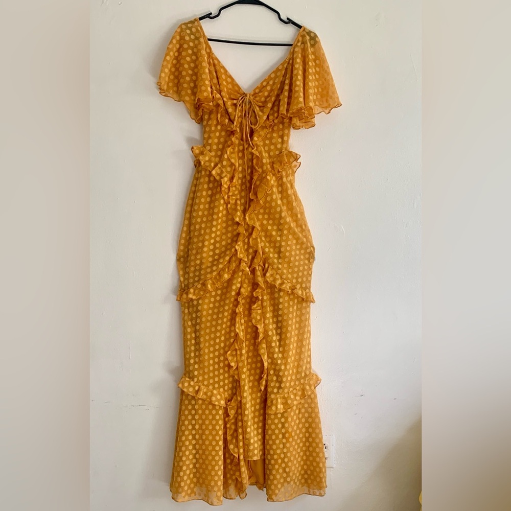 Elegant Yellow Polka Dot Ruffle Dress